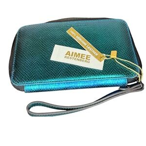 Aimee Kestenberg Dhena Zip Around Iridescent Lizard Leather Wristlet AK473876